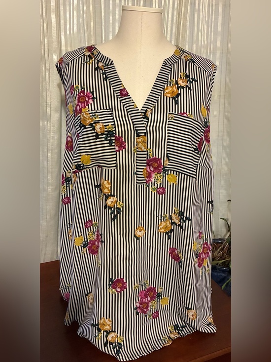 torrid Tops - torrid Black and White Striped Top with Floral Accents